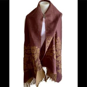 H & M Wrap /Scarf - 28 x 76 brown gold print , arylic
